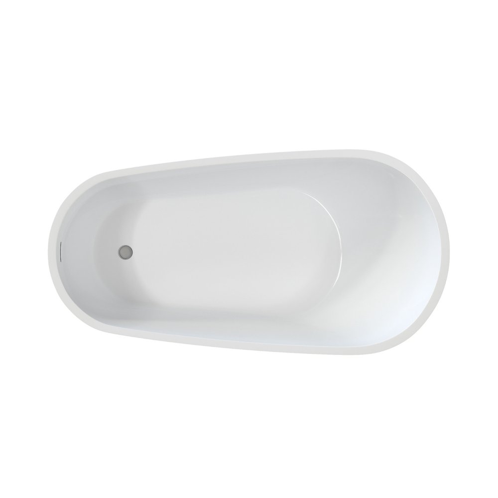 55" White Acrylic Oval Bath Tub. Bathtub isolated on a plain white background, finished in white.