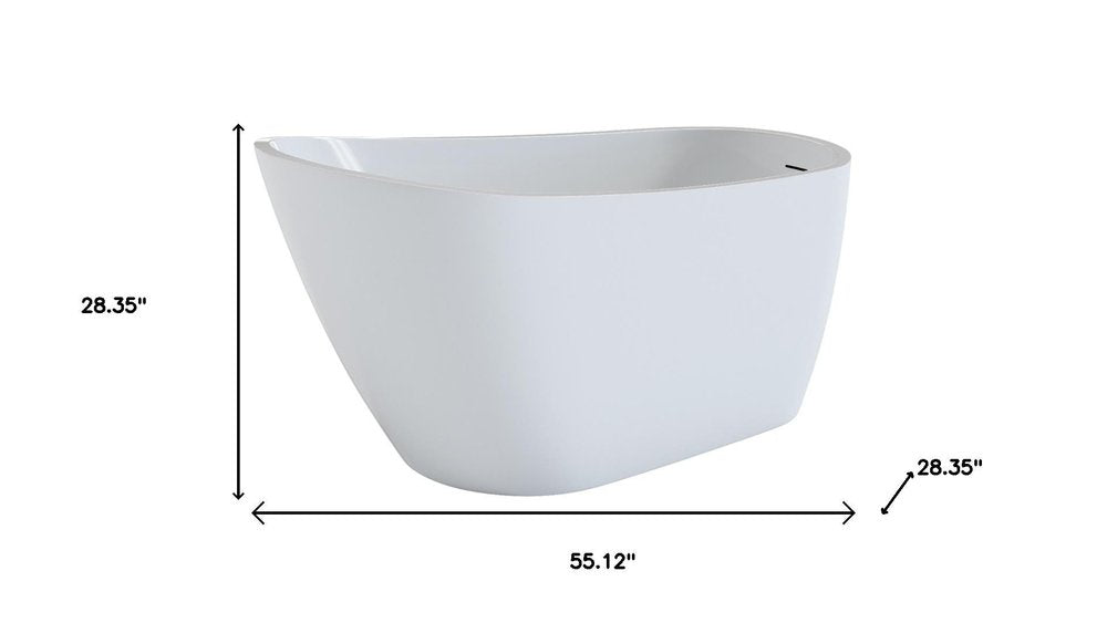 55" White Acrylic Oval Bath Tub. Bathtub isolated on a plain white background, showing its white color.