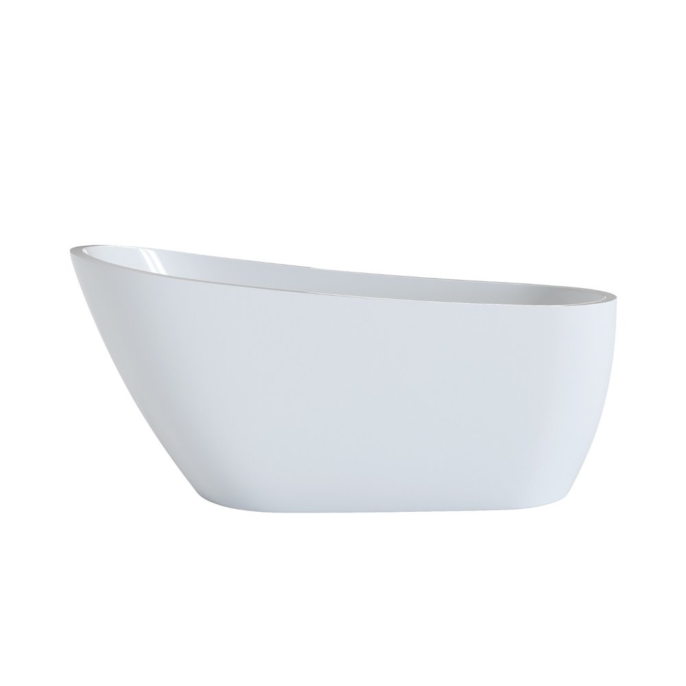 63" White Acrylic Oval Bath Tub. Bathtub isolated on a plain white background, finished in white.