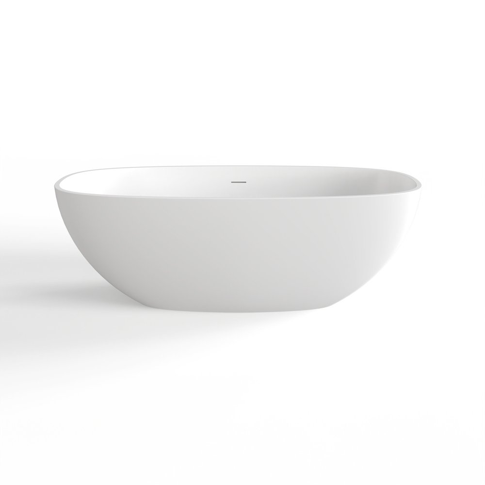 White acrylic oval bathtub on a white background.