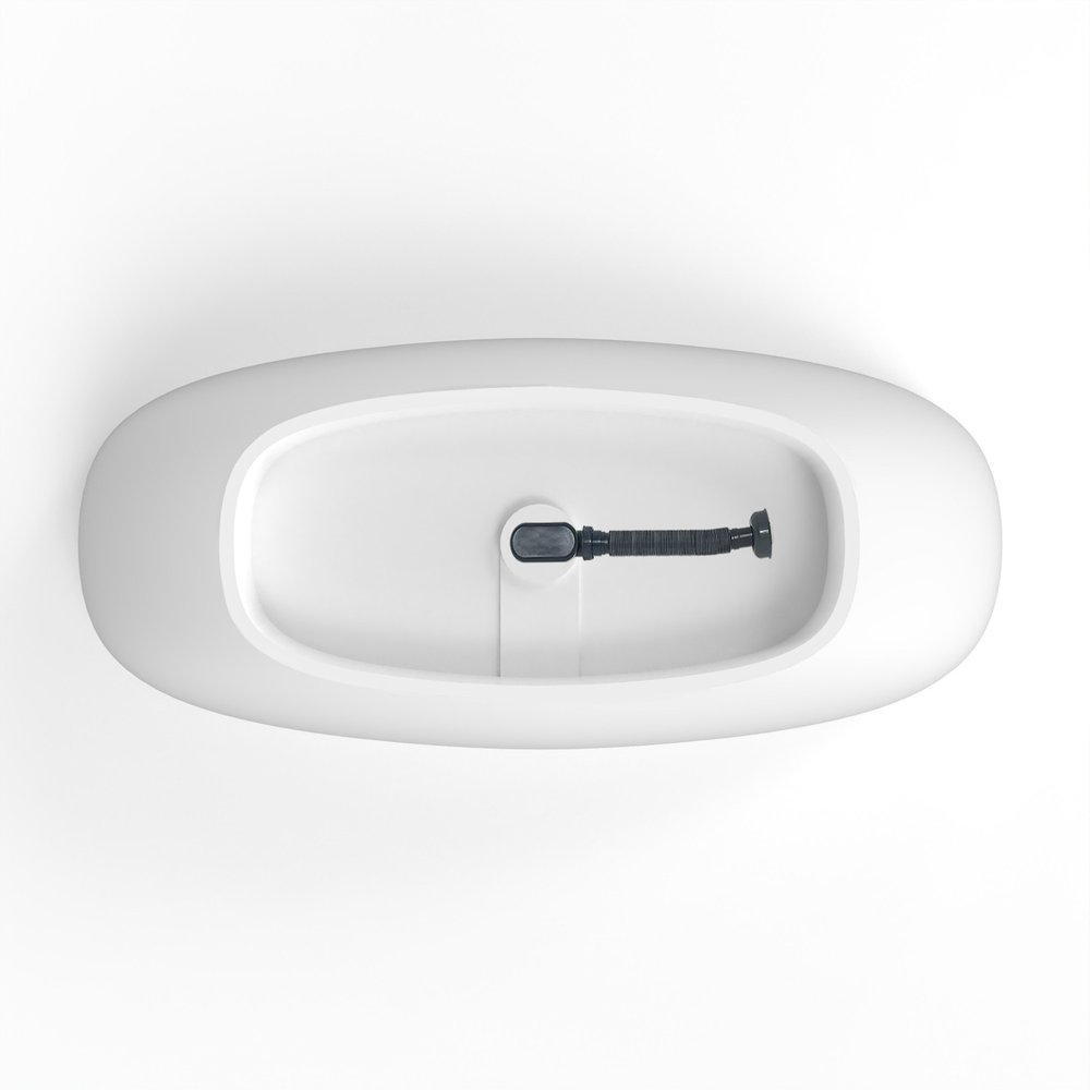 67" White Acrylic Oval Bath Tub. Bathtub isolated on a plain white background, in a white finish.