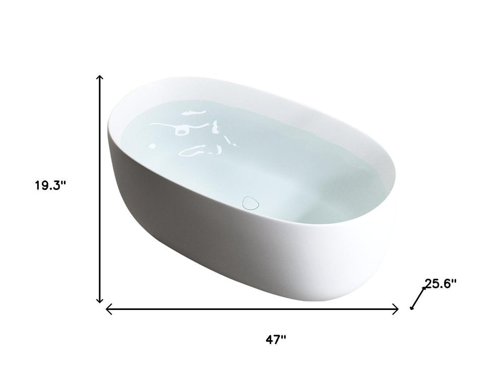 47" White Acrylic Oval Bath Tub. Bathtub isolated on a plain white background, finished in white.