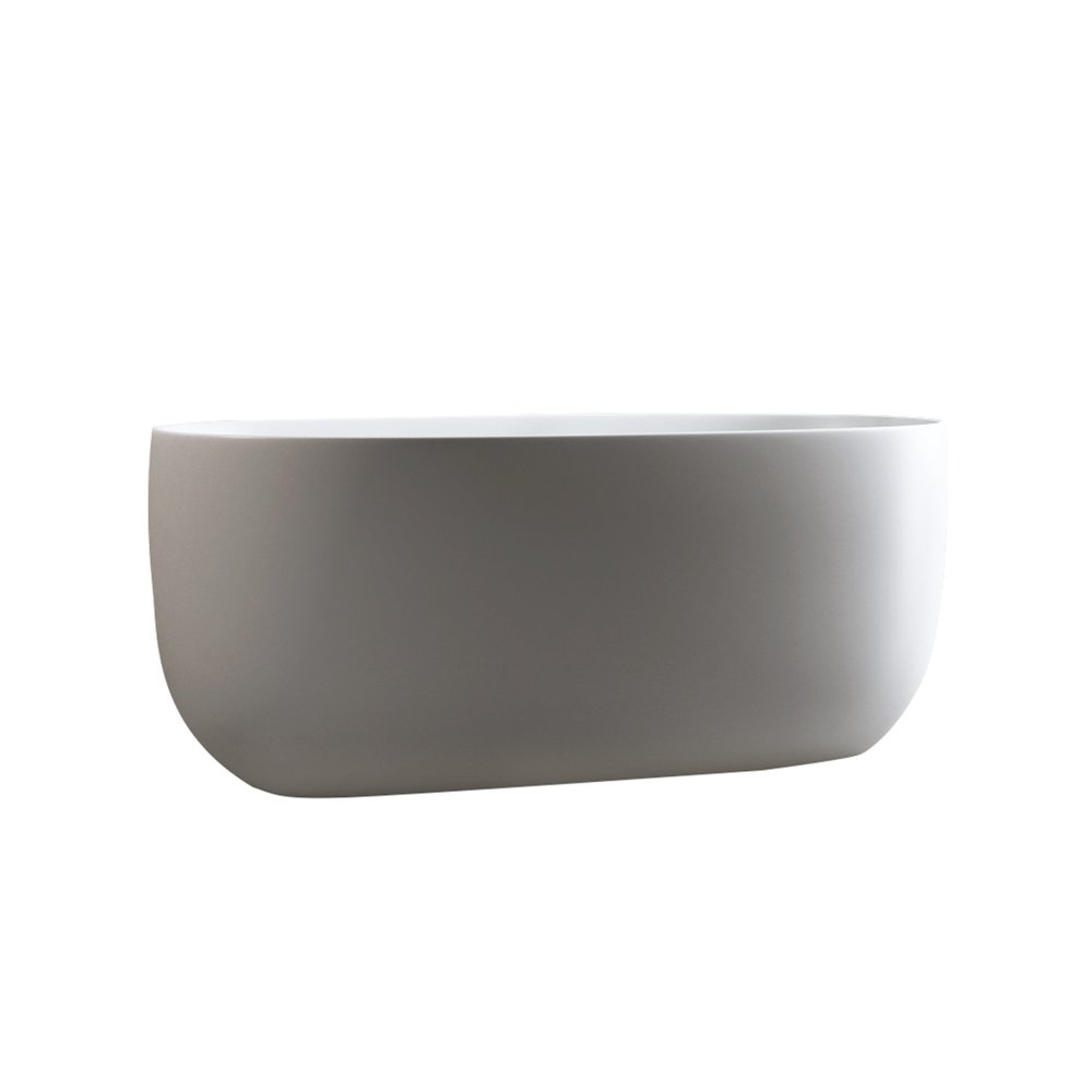 47" White Acrylic Oval Bath Tub. Bathtub isolated on a plain white background, showing its white color.
