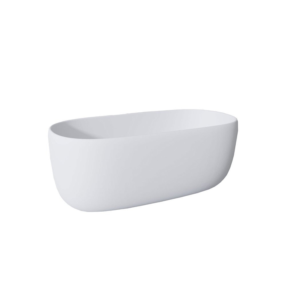 51" White Acrylic Oval Bath Tub. Bathtub isolated on a plain white background, showing its white color.