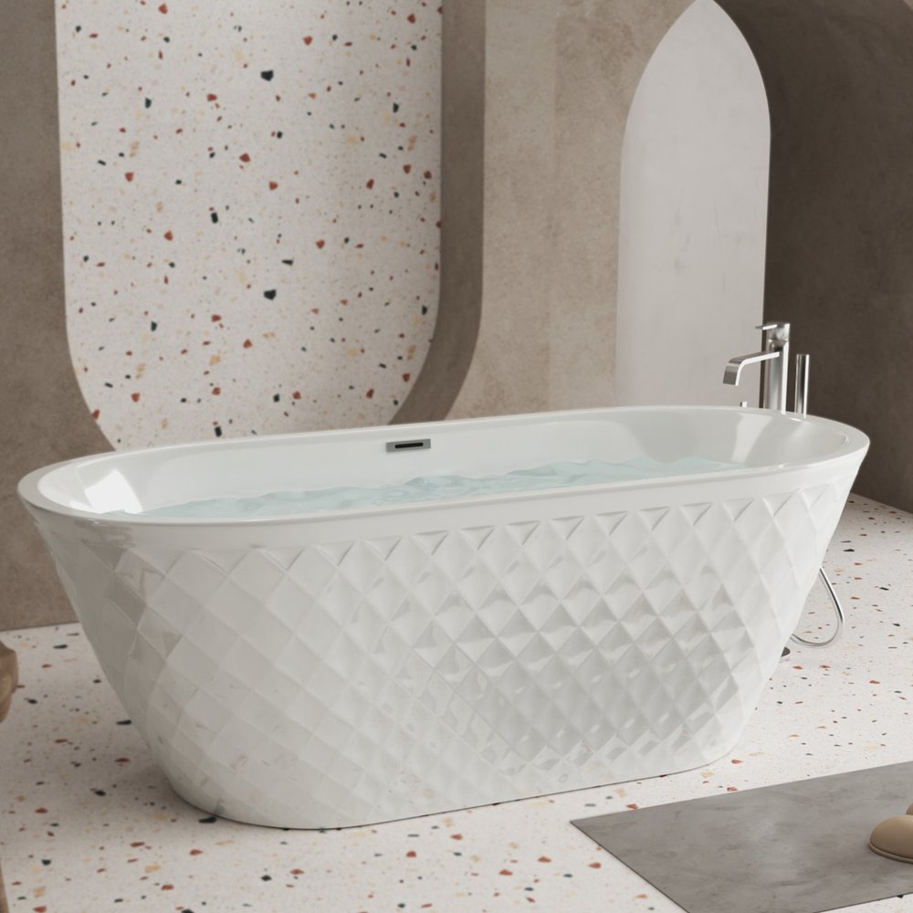 59" White Acrylic Oval Bath Tub