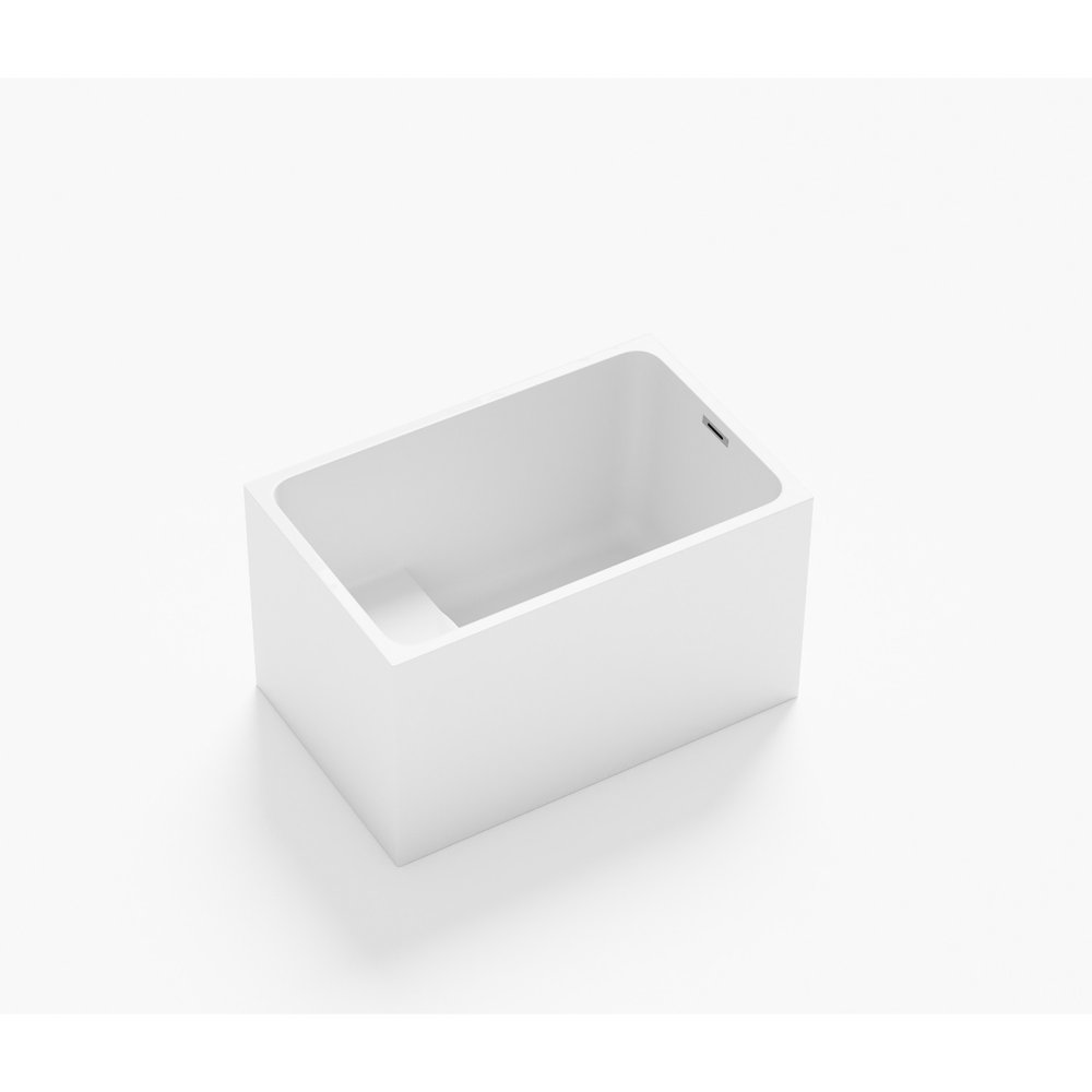 White acrylic bathtub with a modern, minimalist design on a white background.