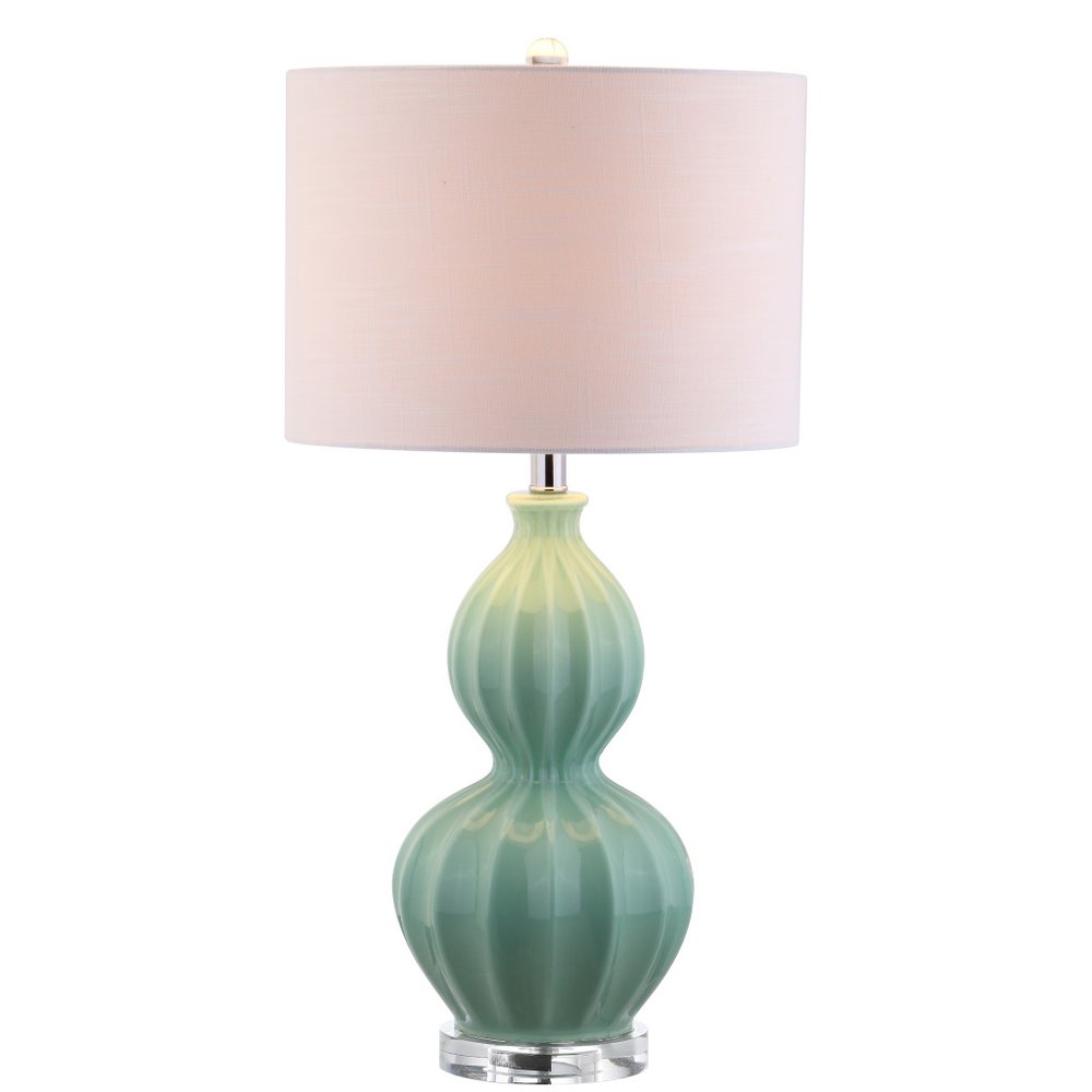 28" Clear Novelty Table Lamp With Drum Shade. Table lamp isolated on a plain white background.