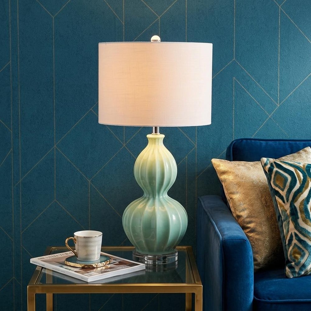 28" Clear Novelty Table Lamp With Drum Shade.