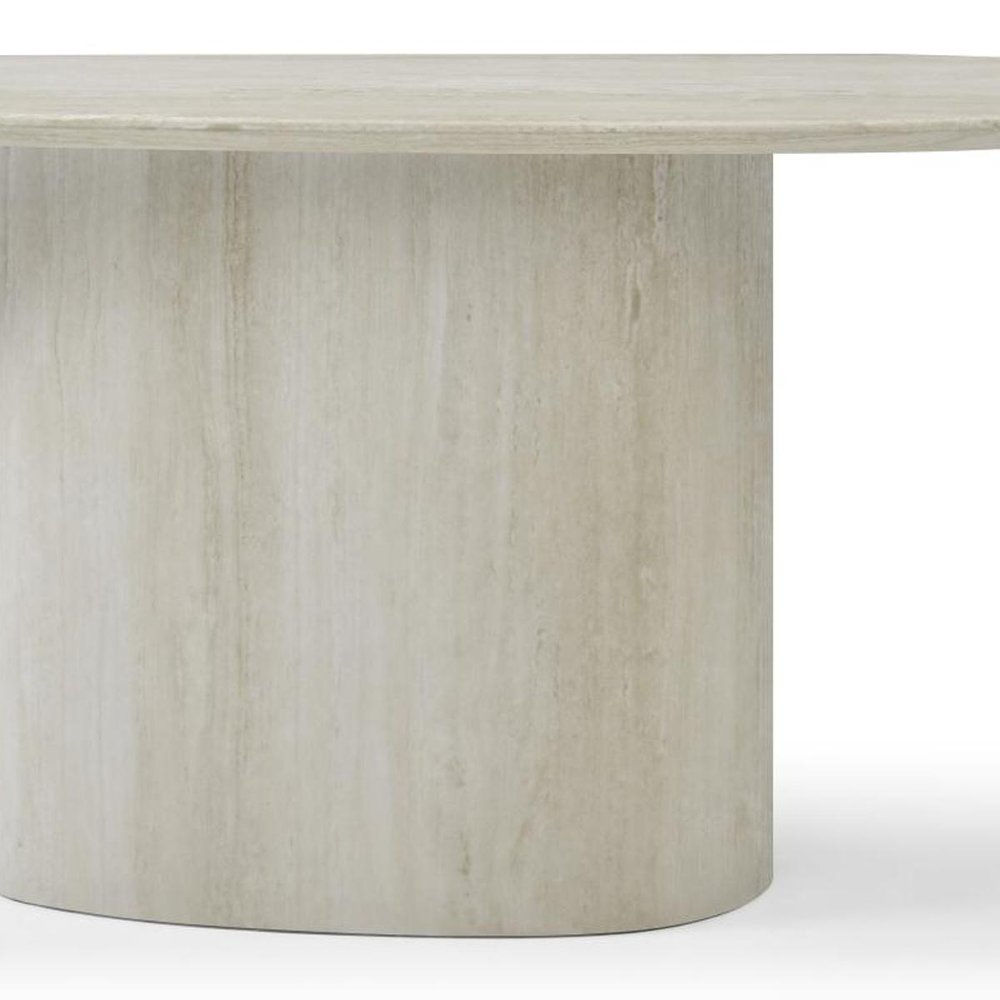71" Beige Genuine Marble Oval Pedestal Console Table on a white background