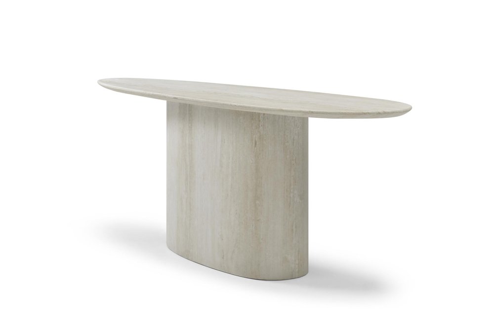 71" Beige Genuine Marble Oval Pedestal Console Table