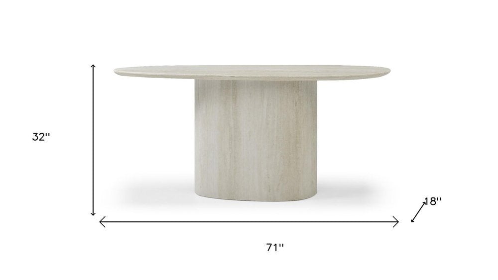 71" Beige Genuine Marble Oval Pedestal Console Table