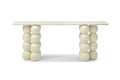 75" Beige Genuine Marble Double Pedestal Console Table on a white background