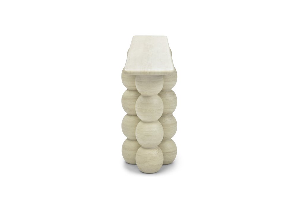 75" Beige Genuine Marble Double Pedestal Console Table on a white background