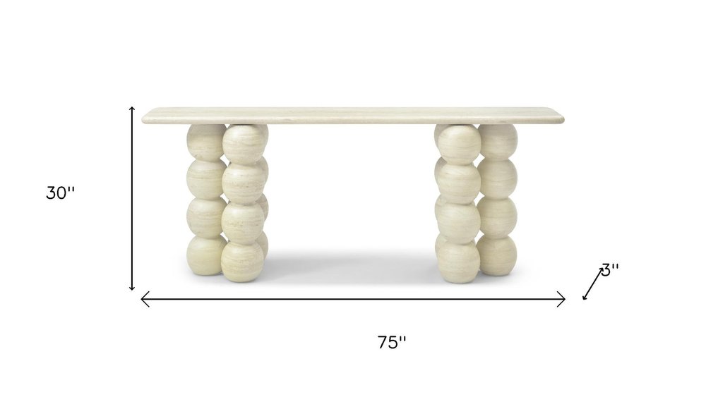 75" Beige Genuine Marble Double Pedestal Console Table on a white background