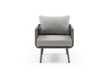 Four Piece Gray and Taupe Metal Upholstered Cushions Sofa Seating Group With Table