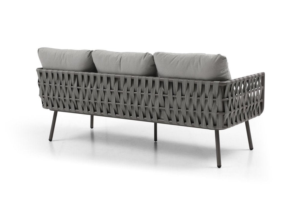 Four Piece Gray and Taupe Metal Upholstered Cushions Sofa Seating Group With Table