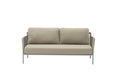 Four Piece Light Gray and Taupe Metal Upholstered Cushions Sofa Seating Group With Table on a white background
