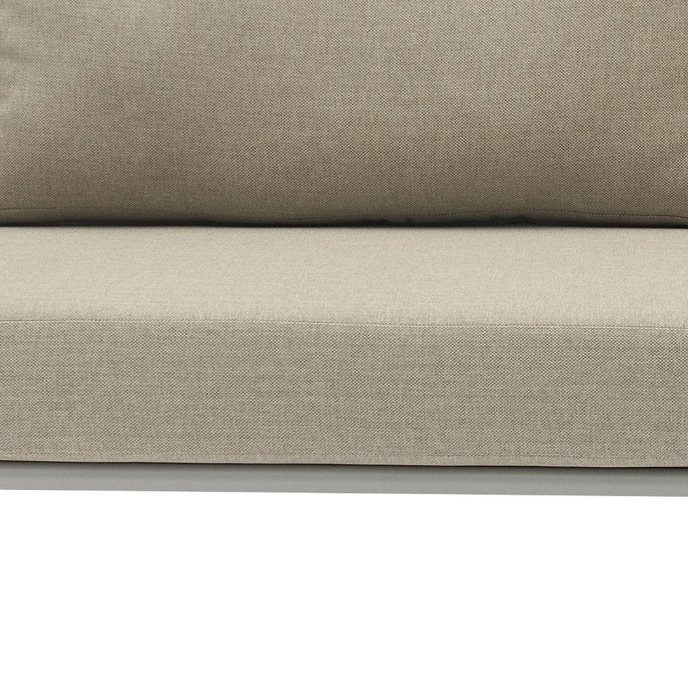Four Piece Light Gray and Taupe Metal Upholstered Cushions Sofa Seating Group With Table