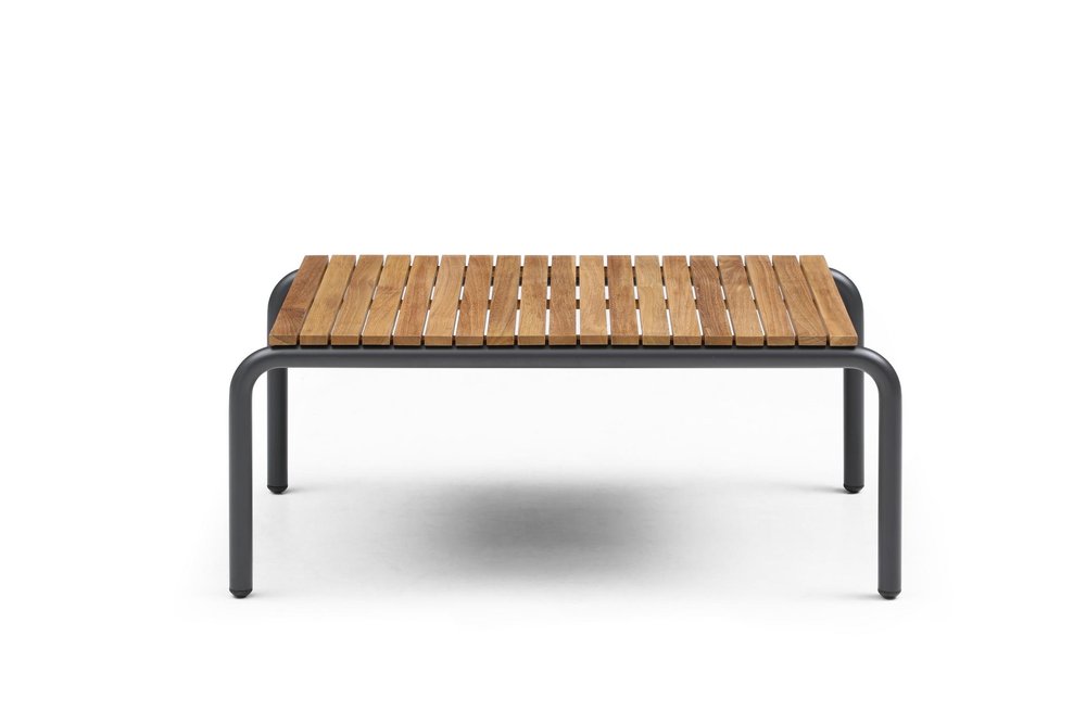 Four Piece Dark Gray and Blue Metal Upholstered Cushions Sofa Seating Group With Table
