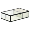 10" Black Glass Two Section Jewelry Box With Metal Accents. Jewelry boxe isolated on a plain white background, showing a black glass surface.