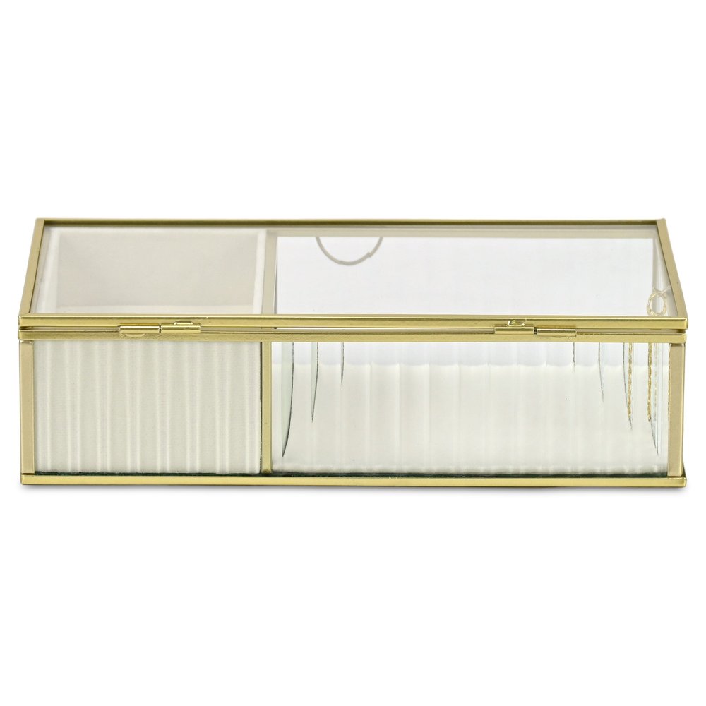 10" Gold Glass Two Section Jewelry Box With Metal Accents
