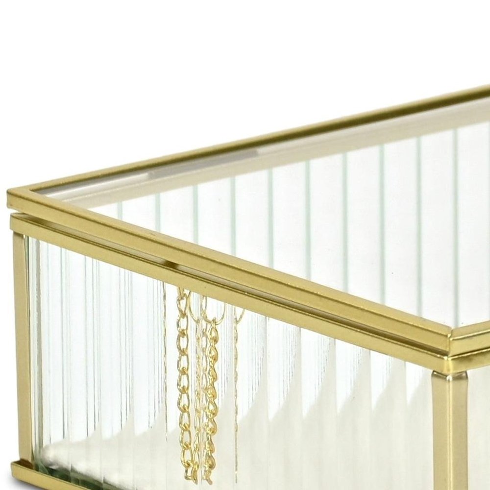 10" Gold Glass Two Section Jewelry Box With Metal Accents. Jewelry boxe isolated on a plain white background, finished in gold glass.