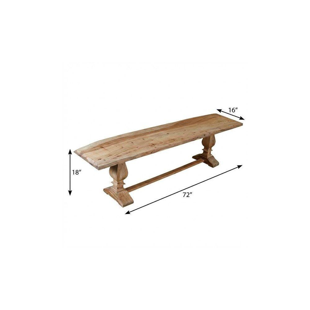 72" Natural Solid Wood Distressed Dining Bench
