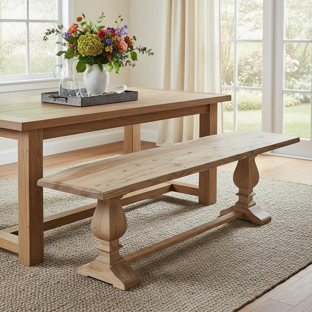 72" Natural Solid Wood Distressed Dining Bench