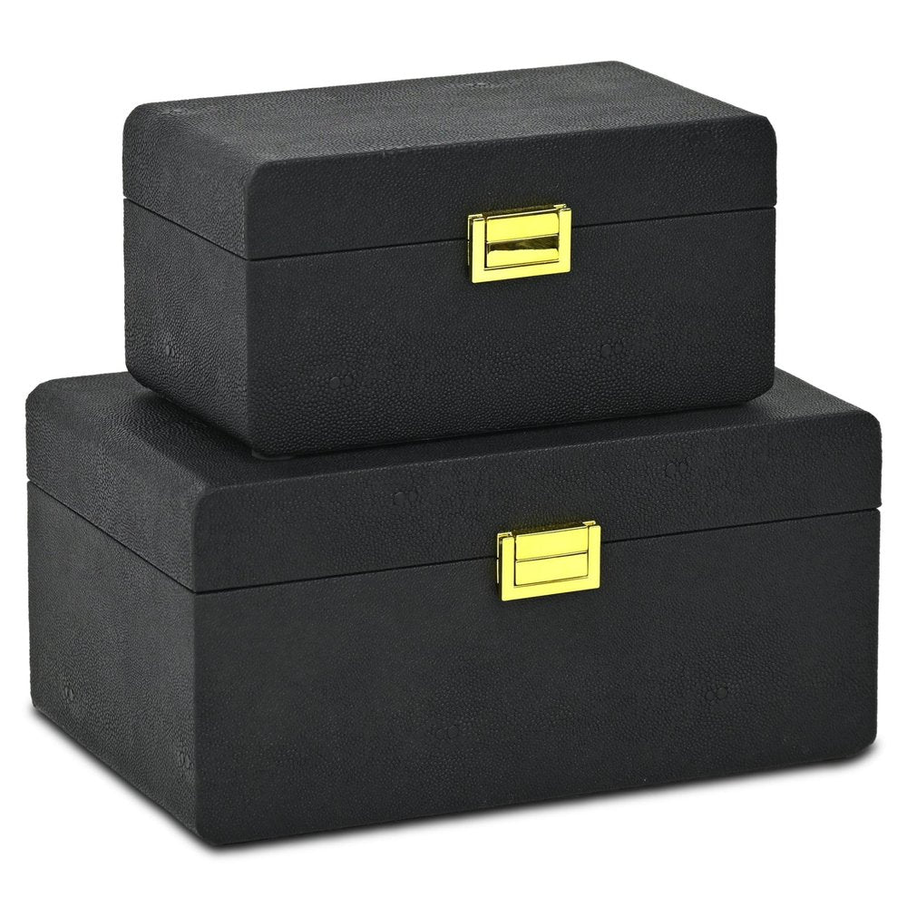 Set of Two Black Wood Hand Painted Decorative Box
