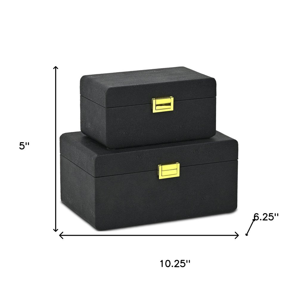 Set of Two Black Wood Hand Painted Decorative Box