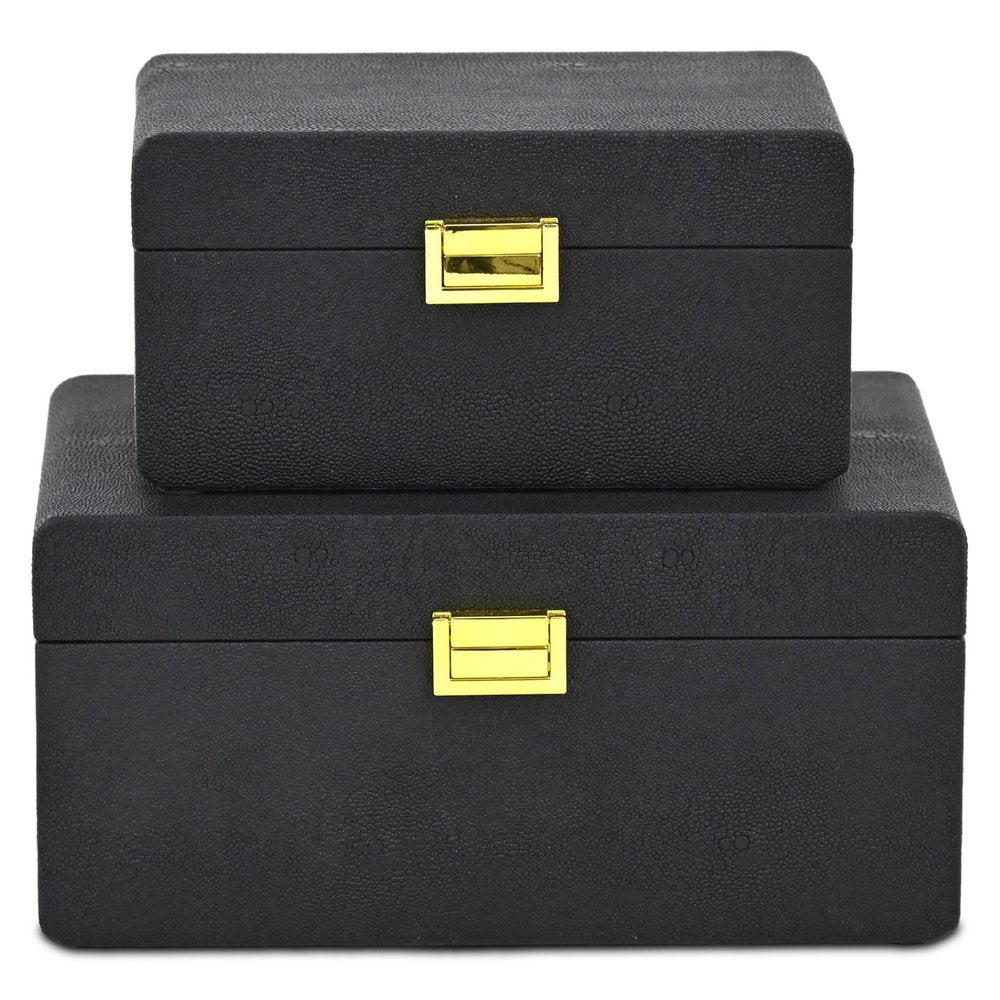 Set of Two Black Wood Hand Painted Decorative Box