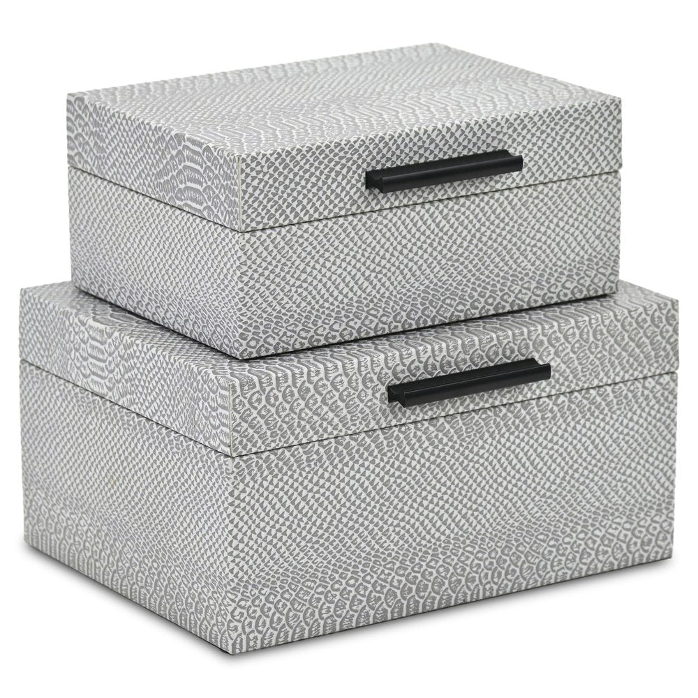 Set of Two Gray Wood Hand Painted Decorative Box