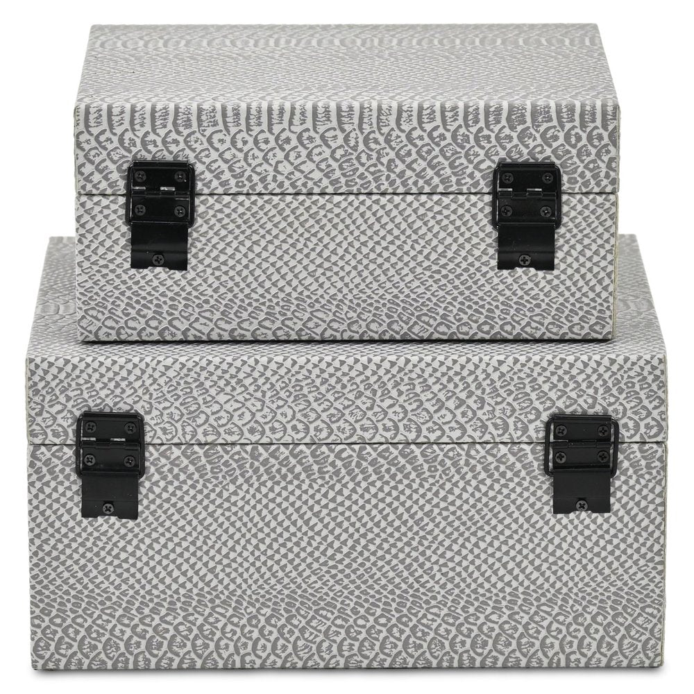 Set of Two Gray Wood Hand Painted Decorative Box