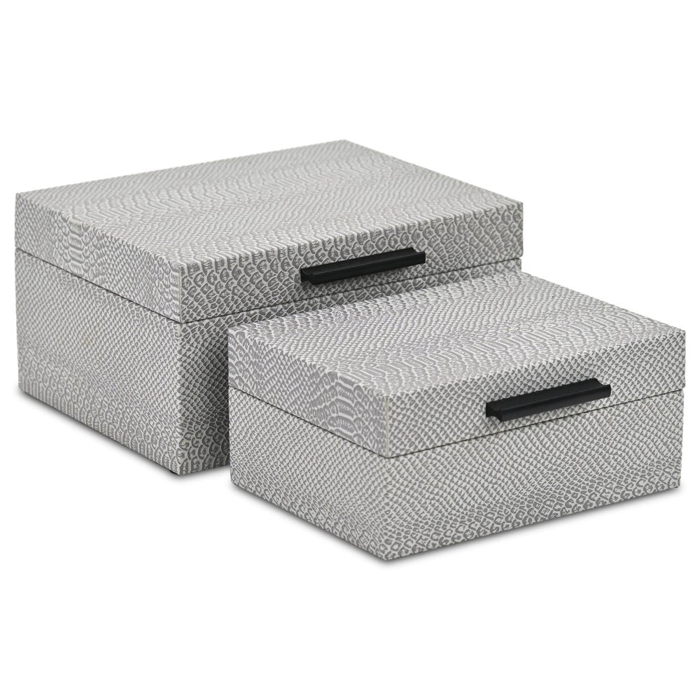 Set of Two Gray Wood Hand Painted Decorative Box
