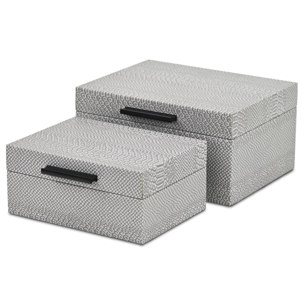 Set of Two Gray Wood Hand Painted Decorative Box