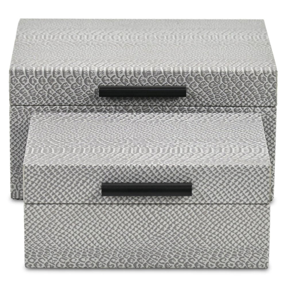 Set of Two Gray Wood Hand Painted Decorative Box
