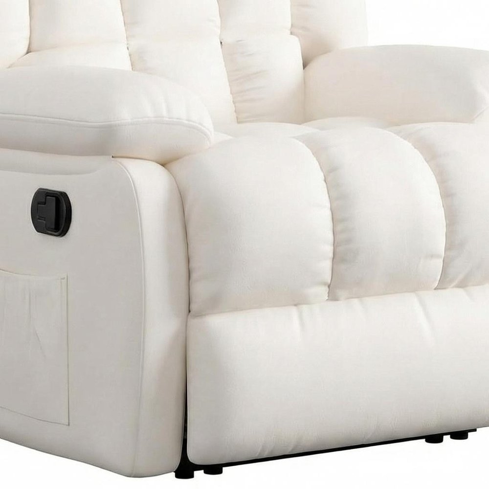 39" White Faux Leather Manual Recliner