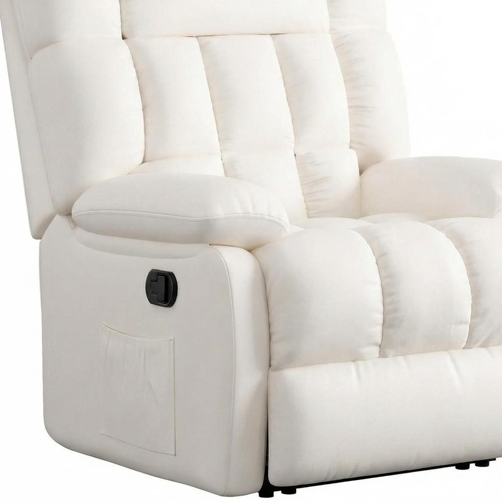 39" White Faux Leather Manual Recliner