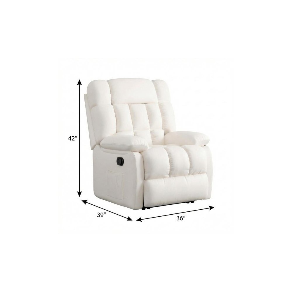 39" White Faux Leather Manual Recliner. Recliner isolated on a plain white background, in a white faux leather finish.