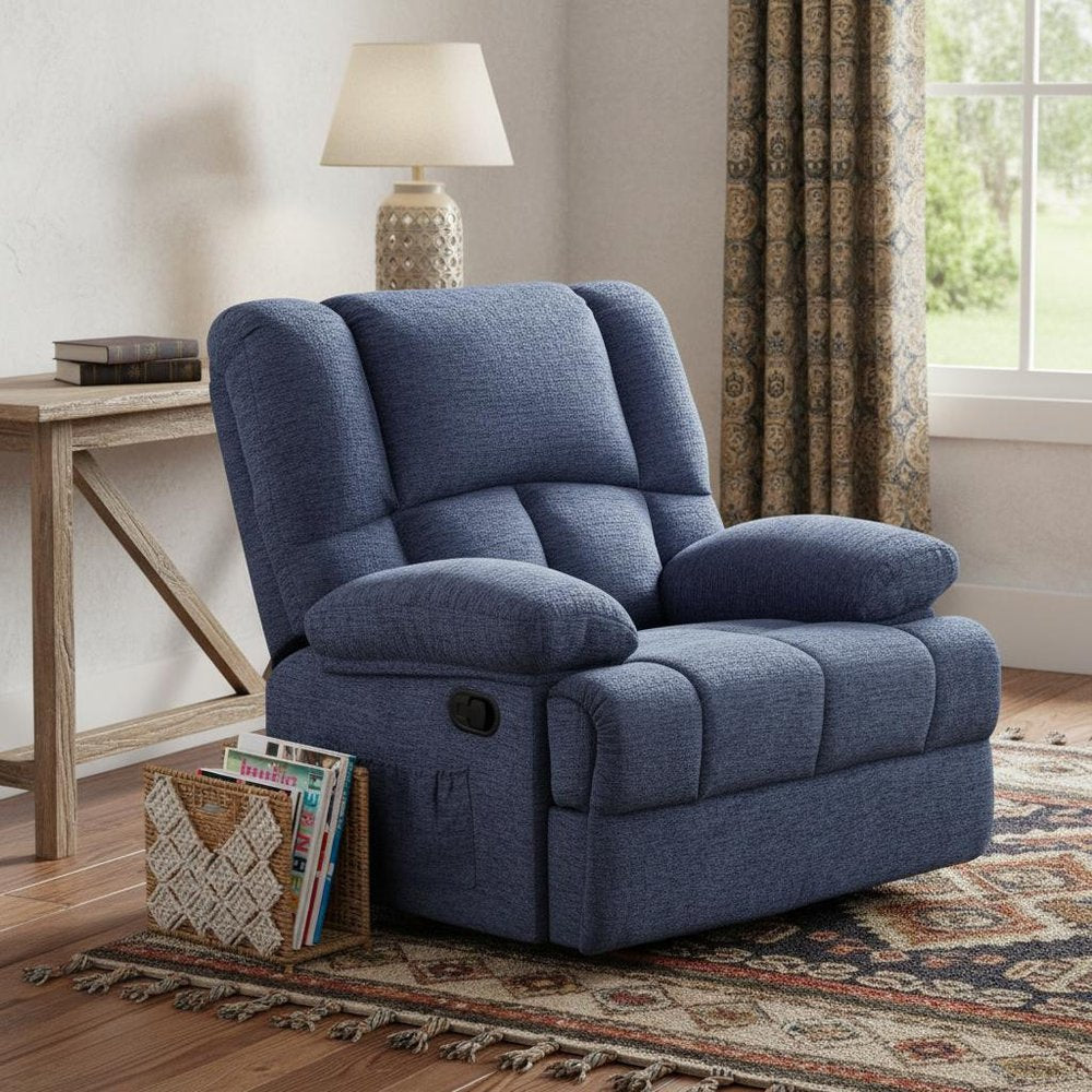 39" Blue Polyester Blend Manual Recliner - SKU 718702