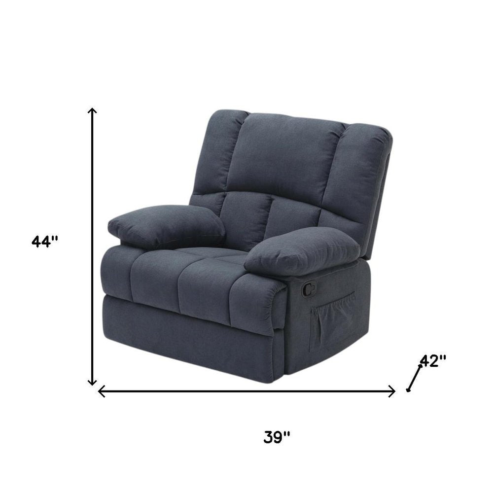 39" Blue Polyester Blend Manual Recliner. Recliner isolated on a plain white background, showing a blue fabric surface.