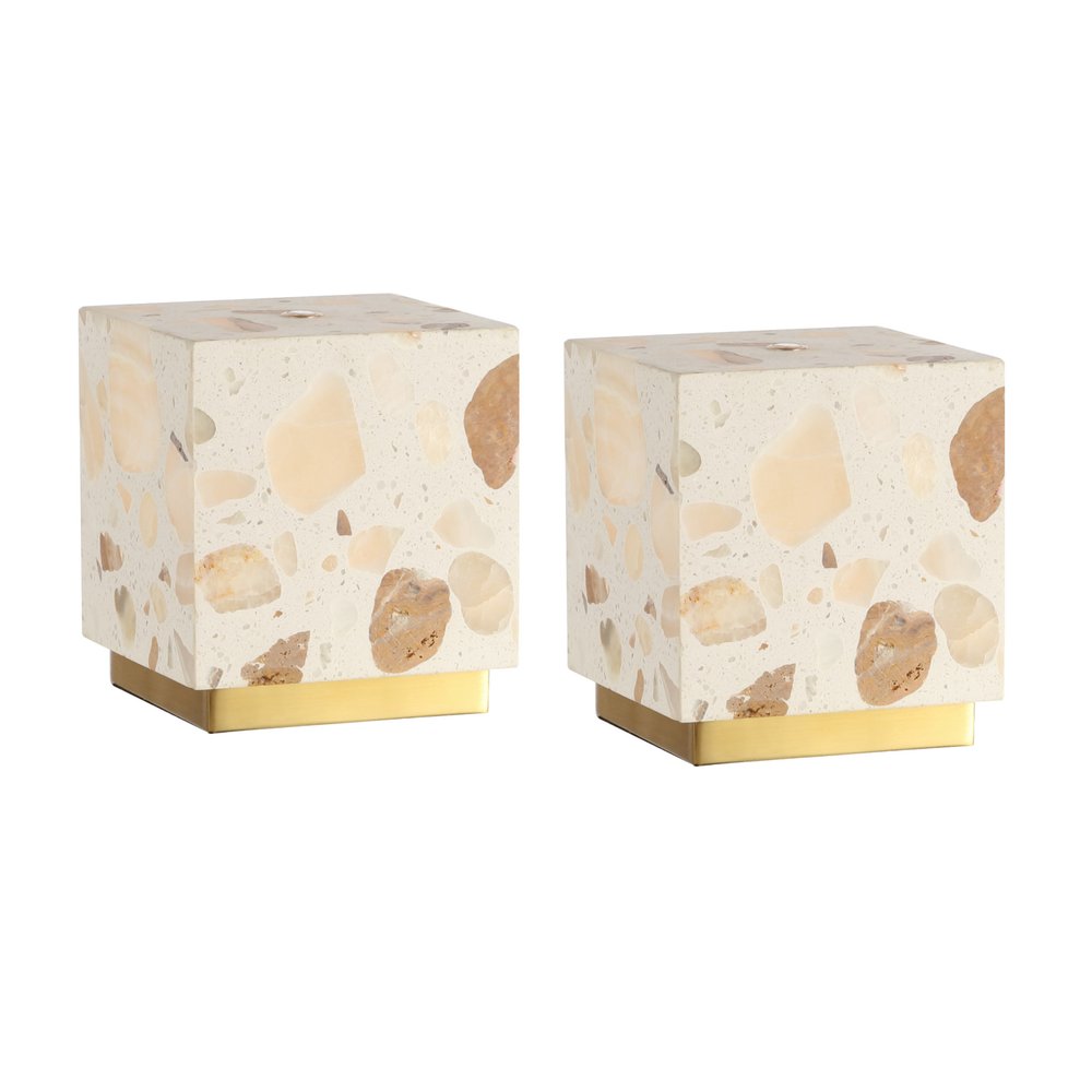 Set of Two 5" Gold Square USB Table Lamps With Square Shades