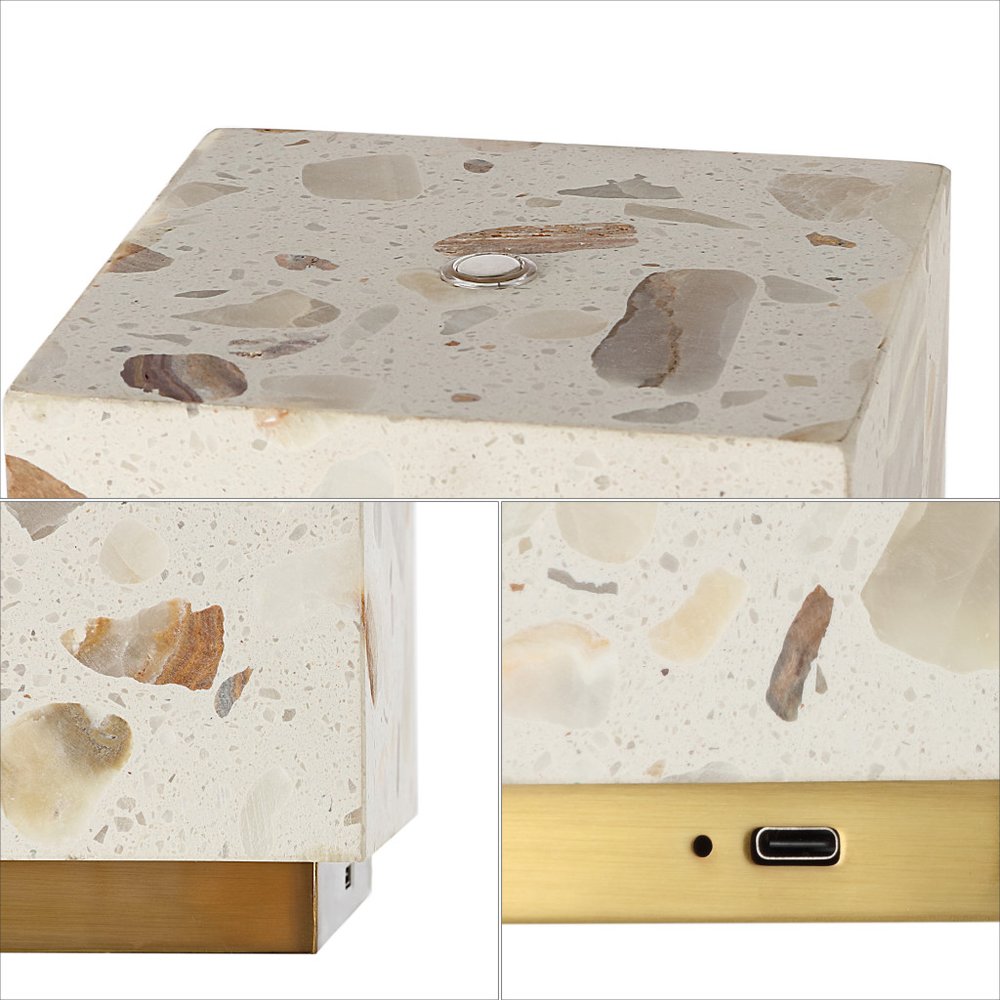 Set of Two 5" Gold Square USB Table Lamps With Square Shades