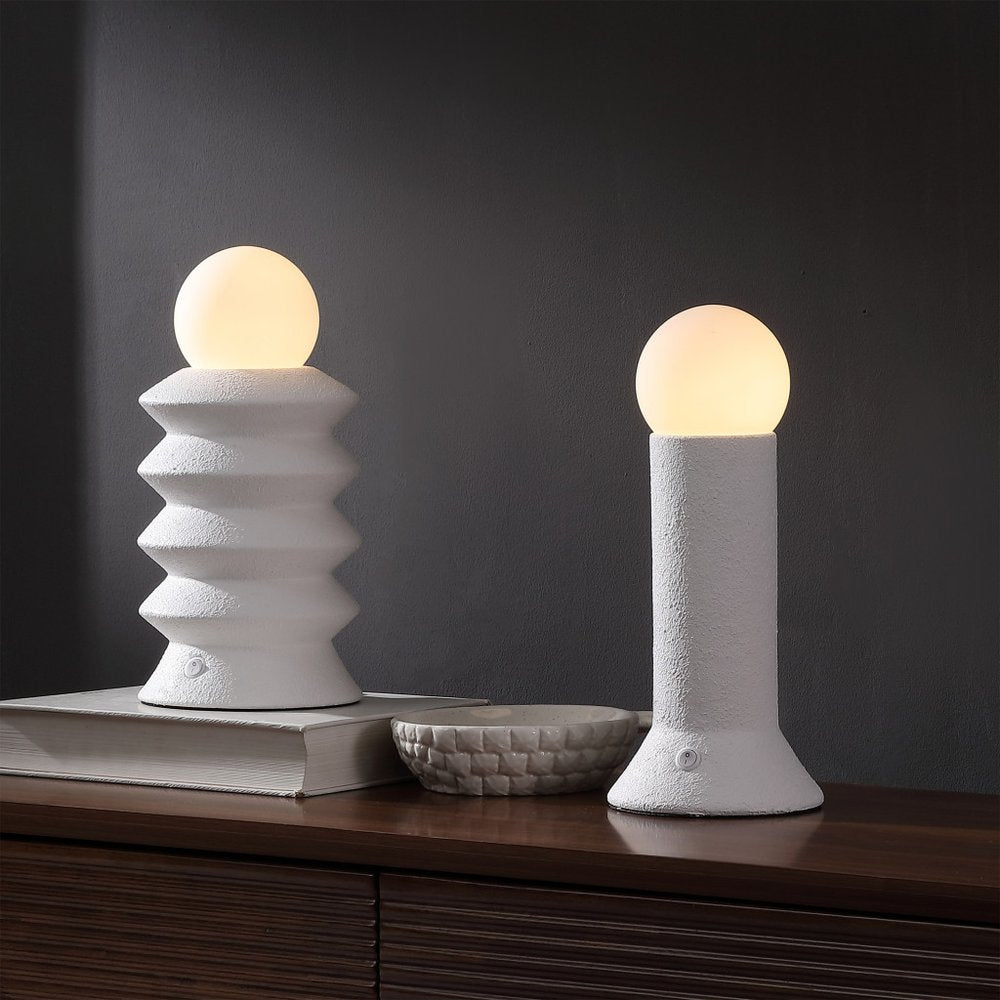 Set of Two 13" Clear Geometric Table Lamps With Globe Shades