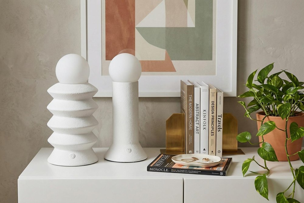 Set of Two 13" Clear Geometric Table Lamps With Globe Shades