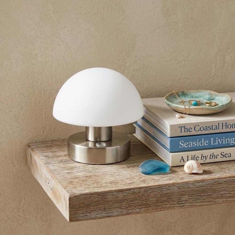 6" Nickel Novelty USB Table Lamp With Dome Shade