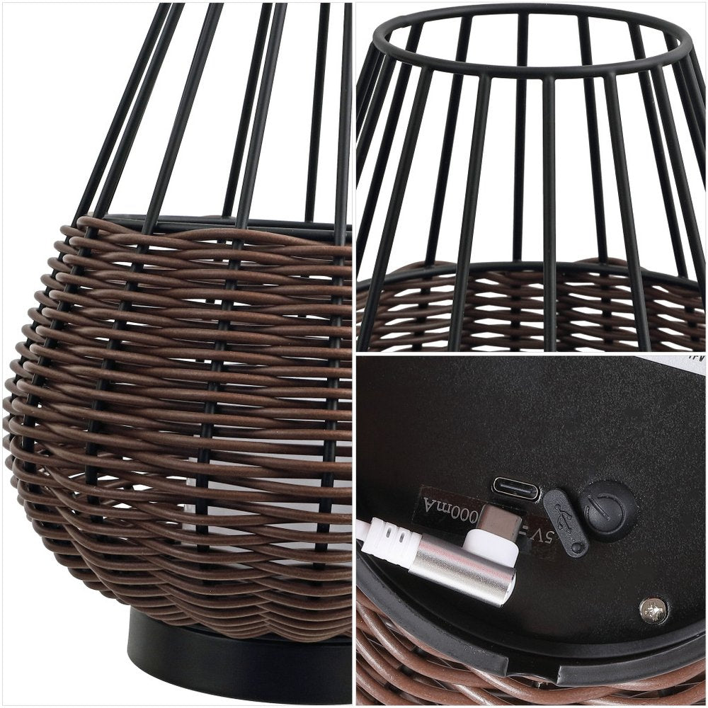 Set of Two 10" Black Round USB Table Lamps With Globe Shades