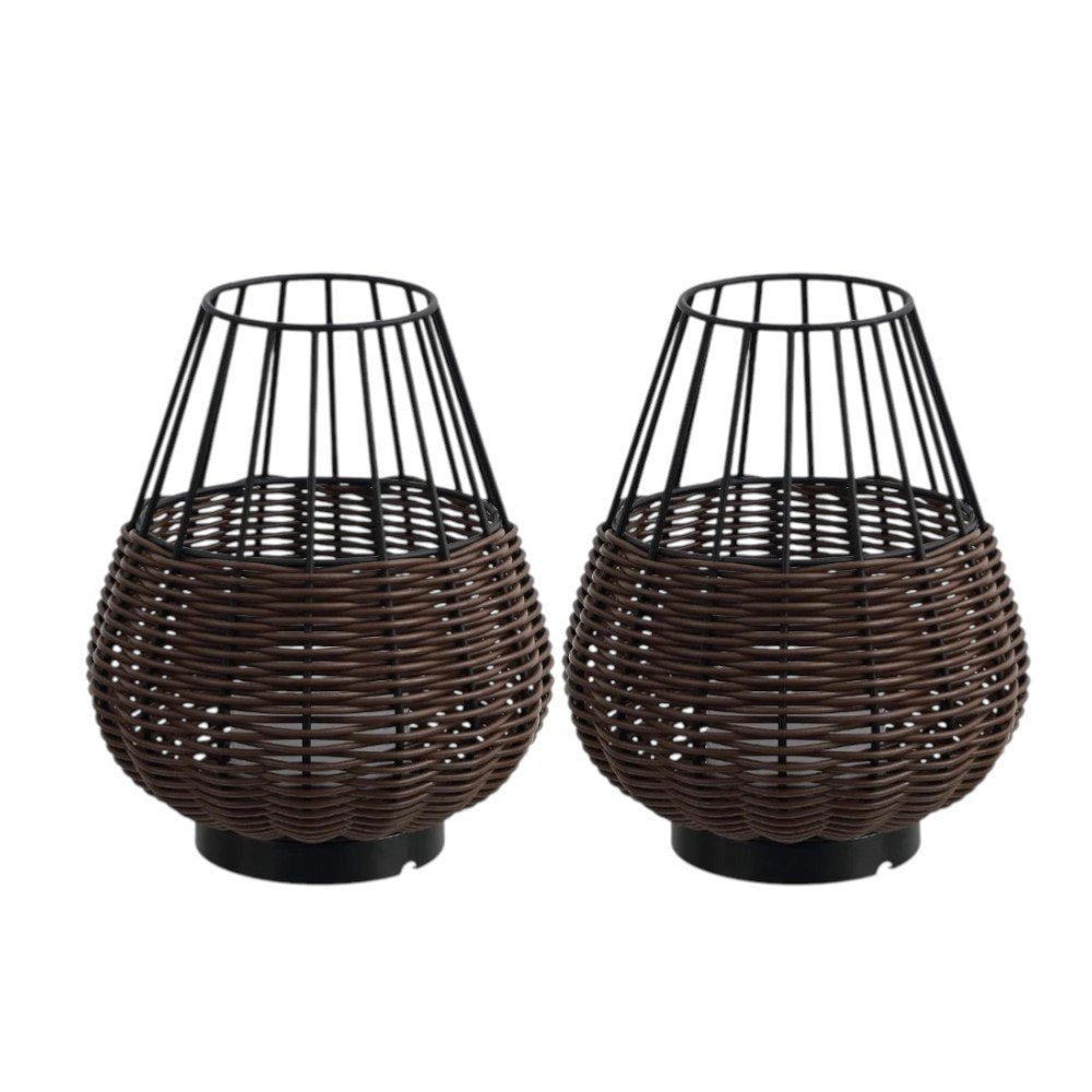 Set of Two 10" Black Round USB Table Lamps With Globe Shades on a white background