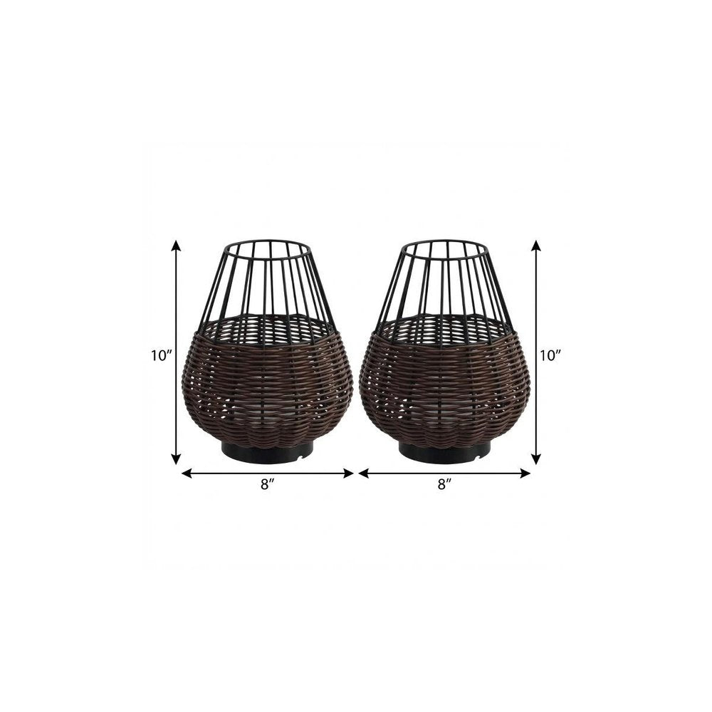 Set of Two 10" Black Round USB Table Lamps With Globe Shades