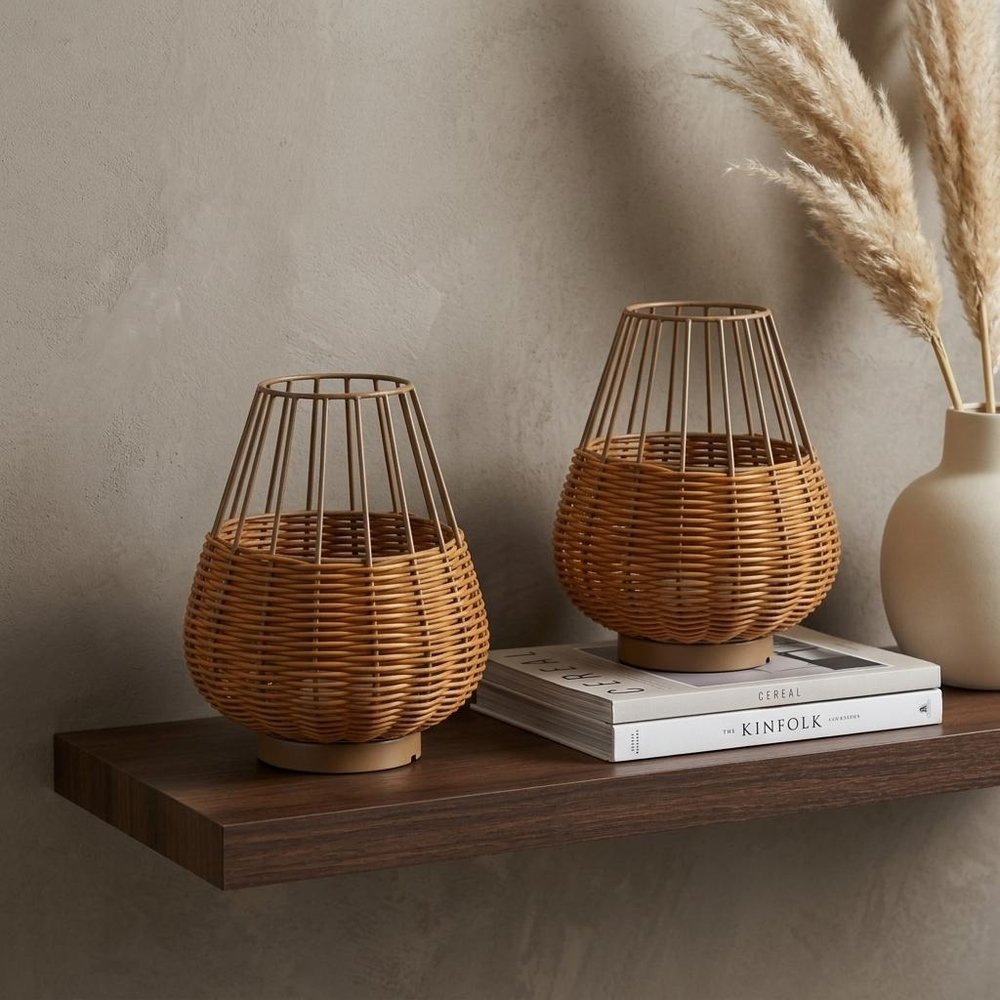 Set of Two 10" Brown Round USB Table Lamps With Globe Shades